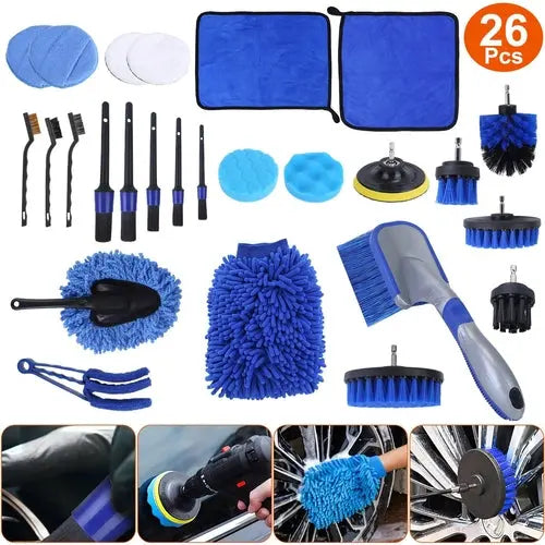 26Pcs Car Detailing Brush Kit Exterior Interior Car Cleaning Set Drill The Creative Hub